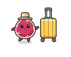 beef cartoon illustration with luggage on vacation
