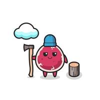 Character cartoon of beef as a woodcutter vector