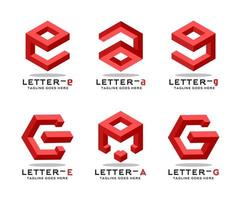 collection of logos e a and g, cube shape 3d style vector
