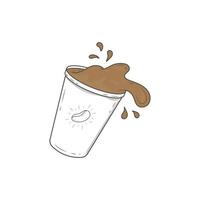 Flat line spilled coffee on white background. vector