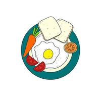 Top view outline breakfast on white background. vector