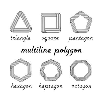 collection of polygon shape designs with many lines