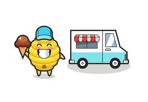 Mascot cartoon of bee hive with ice cream truck vector