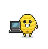 Mascot Illustration of bee hive with a laptop vector