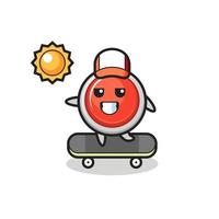 emergency panic button character illustration ride a skateboard vector