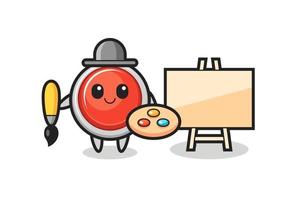 Illustration of emergency panic button mascot as a painter vector