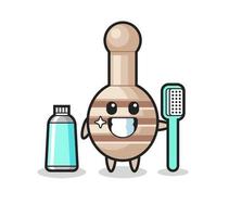 mascota, ilustración, de, miel, cazo, con, un, cepillo de dientes vector