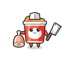 Illustration of instant noodle character as a butcher vector