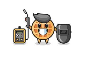 Character mascot of circle waffle as a welder vector