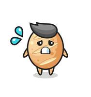 french bread mascot character with afraid gesture vector