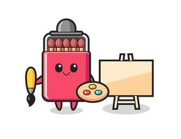 Ilustración de la mascota de la caja de fósforos como pintor vector