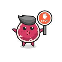 beef character illustration holding a stop sign vector