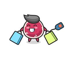 beef mascot cartoon holding a shopping bag vector