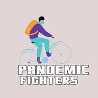 Pandemic fighters with man on a bicycle vector