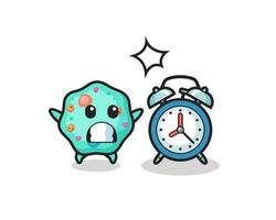 Cartoon Illustration of amoeba is surprised with a giant alarm clock vector