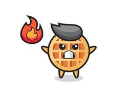 circle waffle character cartoon with angry gesture vector