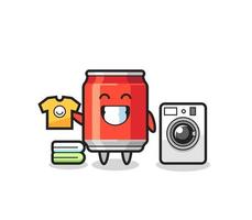mascota, caricatura, de, bebida, lata, con, lavadora vector