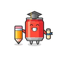 lata de bebida, ilustración, caricatura, es, graduación, con, un, lápiz gigante vector