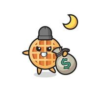 Illustration of circle waffle cartoon is stolen the money vector