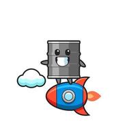 oil drum mascot character riding a rocket vector
