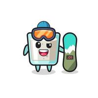 Illustration of milk character with snowboarding style vector