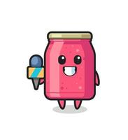 Character mascot of strawberry jam as a news reporter vector