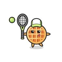 Cartoon character of circle waffle as a tennis player vector