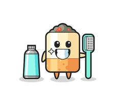 mascota, ilustración, de, cigarrillo, con, un, cepillo de dientes vector