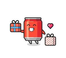 drink can mascot cartoon giving the gift vector