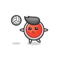 Character cartoon of emergency panic button is playing volleyball vector