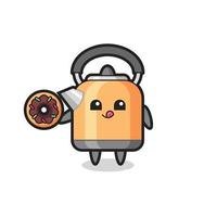 illustration of an kettle character eating a doughnut vector