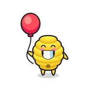 bee hive mascot illustration is playing balloon vector