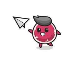 beef cartoon character throwing paper airplane vector