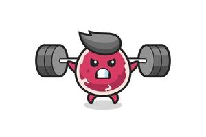 beef mascot cartoon with a barbell vector