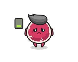 beef mascot character doing a tired gesture vector