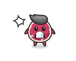 beef character cartoon with shocked gesture vector