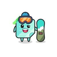 Illustration of blue sticky notes character with snowboarding style vector