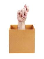 Human hand sticking out of a box photo