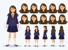 Japanese student girl in uniform with various views