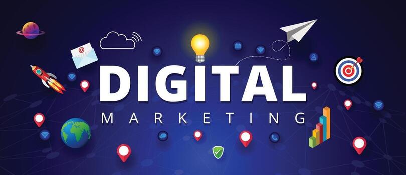 Digital Marketing Concept, Startup Project Work, Computer and Internet vector