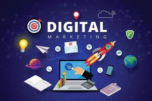 Digital Marketing Concept, Startup Project Work, Computer and Internet vector