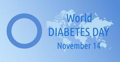 día mundial de la diabetes. 14 de noviembre símbolo círculo azul y mapa del mundo. ilustración de cartel de vector
