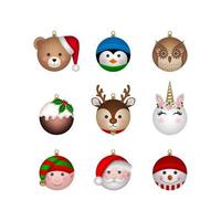 set of christmas balls in the shape of funny characters vector