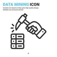 Data mining with hand icon vector with outline style isolated on white background. Vector illustration database sign symbol icon concept for digital IT, logo, industry, technology, apps, web and more