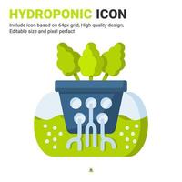 Hydroponic icon vector with flat color style isolated on white background. Vector illustration hydroponic sign symbol icon concept for digital farming, technology, industry, agriculture and project