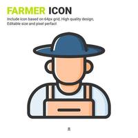 Farmer icon vector with outline color style isolated on white background. Vector illustration peasant sign symbol icon concept for digital farming, industry, business, agriculture, apps and project