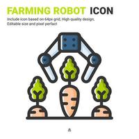 Farming robot icon vector with outline color style isolated on white background. Vector illustration robot arm sign symbol icon concept for digital farming, technology, industry, agriculture and apps