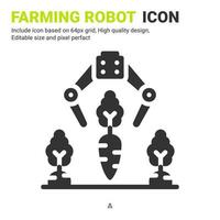 Farming robot icon vector with glyph style isolated on white background. Vector illustration robot arm sign symbol icon concept for digital farming, technology, industry, agriculture and all project