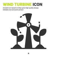 Wind turbine icon vector with glyph style isolated on white background. Vector illustration turbine sign symbol icon concept for digital farming, technology, industry, agriculture and all project