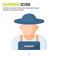 Farmer icon vector with flat color style isolated on white background